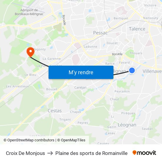 Croix De Monjous to Plaine des sports de Romainville map