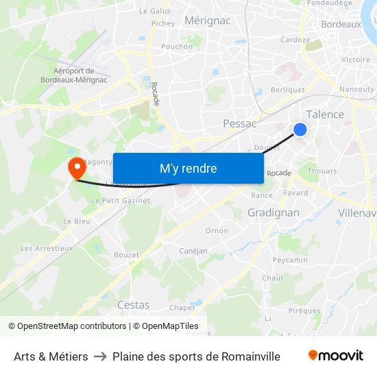 Arts & Métiers to Plaine des sports de Romainville map