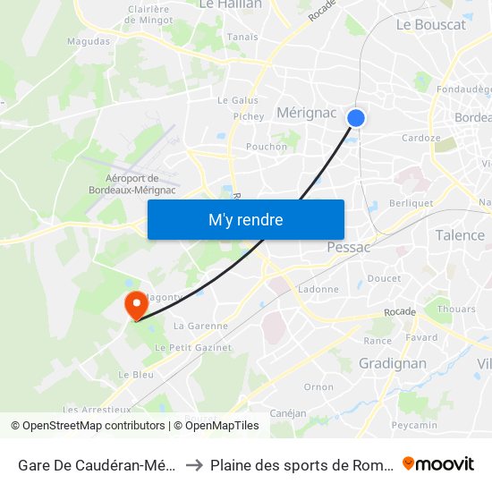 Gare De Caudéran-Mérignac to Plaine des sports de Romainville map
