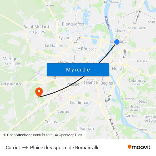 Carriet to Plaine des sports de Romainville map