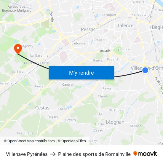 Villenave Pyrénées to Plaine des sports de Romainville map