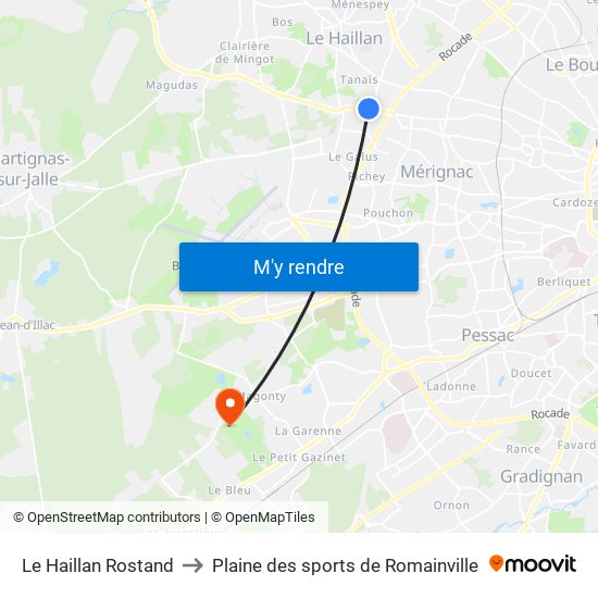 Le Haillan Rostand to Plaine des sports de Romainville map