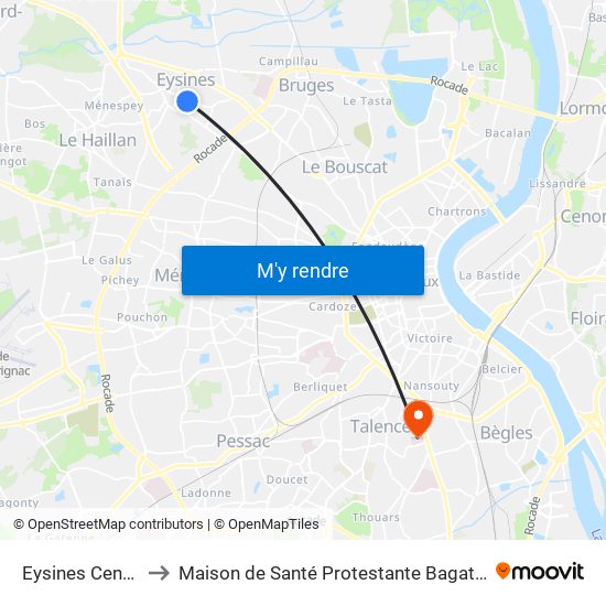 Eysines Centre to Maison de Santé Protestante Bagatelle map
