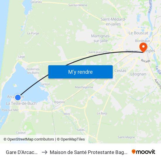 Gare D'Arcachon to Maison de Santé Protestante Bagatelle map