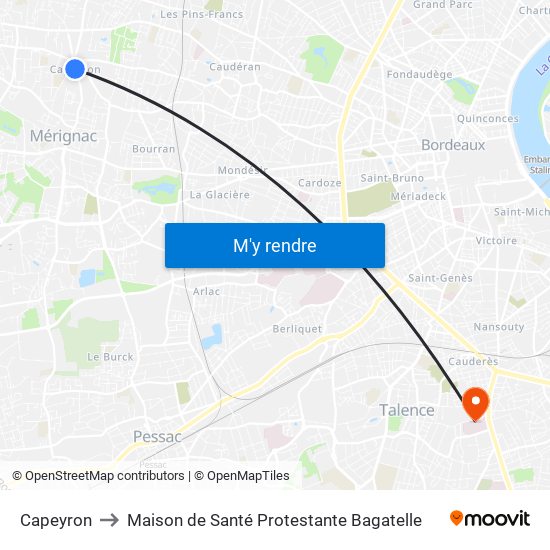 Capeyron to Maison de Santé Protestante Bagatelle map