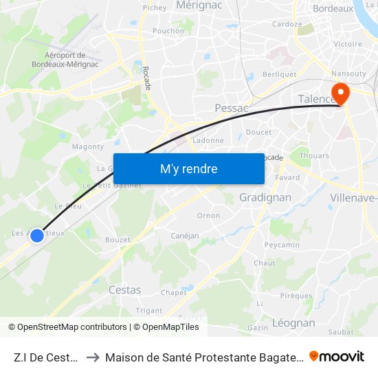Z.I De Cestas to Maison de Santé Protestante Bagatelle map