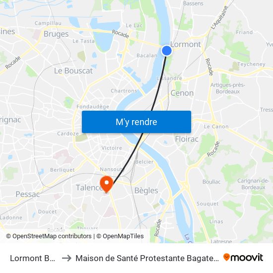 Lormont Bas to Maison de Santé Protestante Bagatelle map