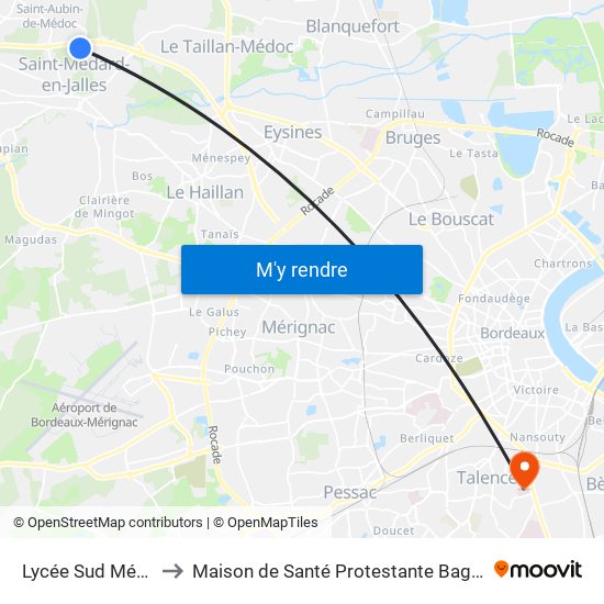 Lycée Sud Médoc to Maison de Santé Protestante Bagatelle map