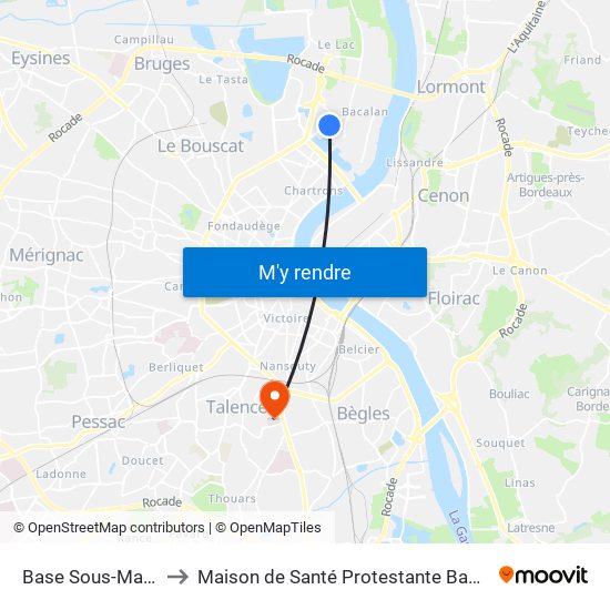 Base Sous-Marine to Maison de Santé Protestante Bagatelle map