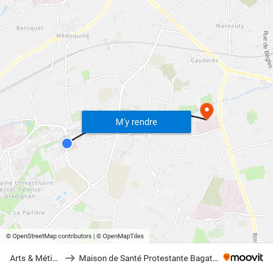 Arts & Métiers to Maison de Santé Protestante Bagatelle map