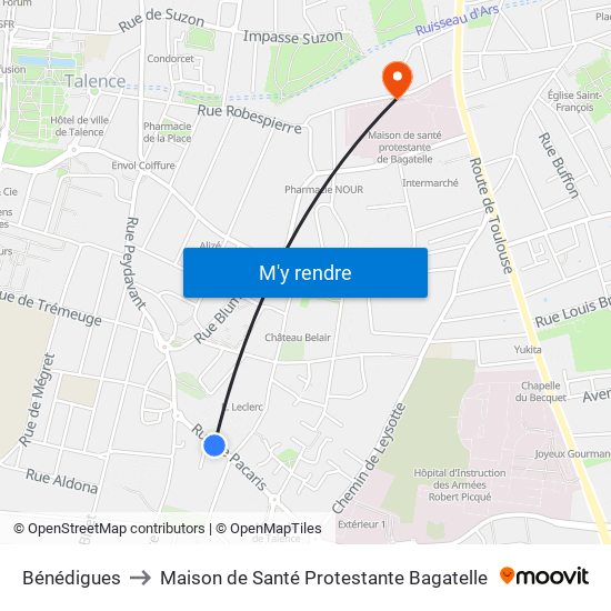 Bénédigues to Maison de Santé Protestante Bagatelle map