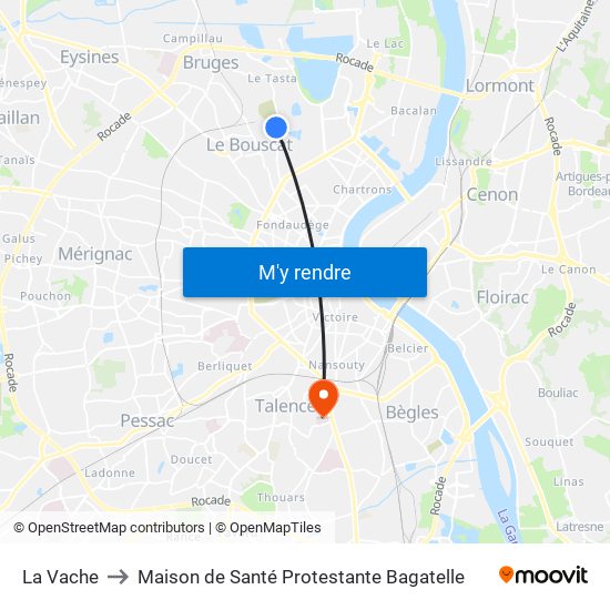 La Vache to Maison de Santé Protestante Bagatelle map