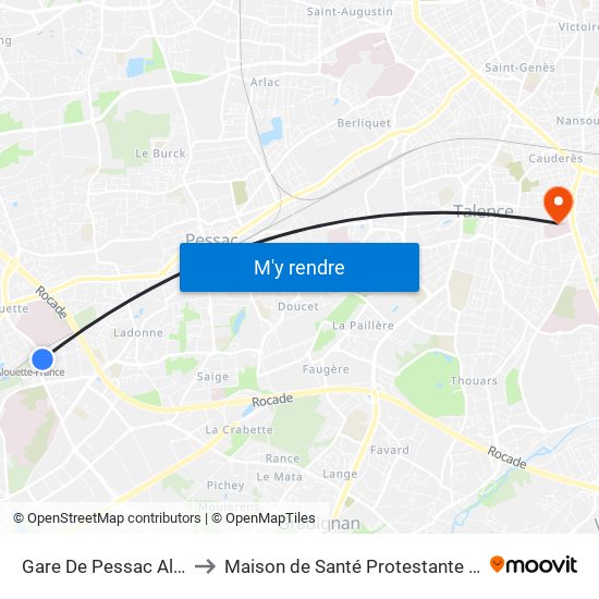 Gare De Pessac Alouette to Maison de Santé Protestante Bagatelle map