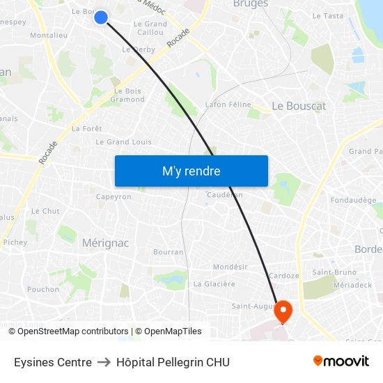 Eysines Centre to Hôpital Pellegrin CHU map
