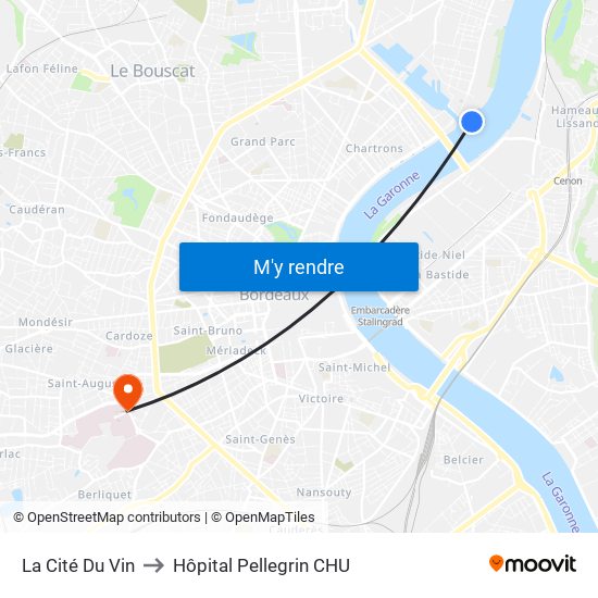 La Cité Du Vin to Hôpital Pellegrin CHU map