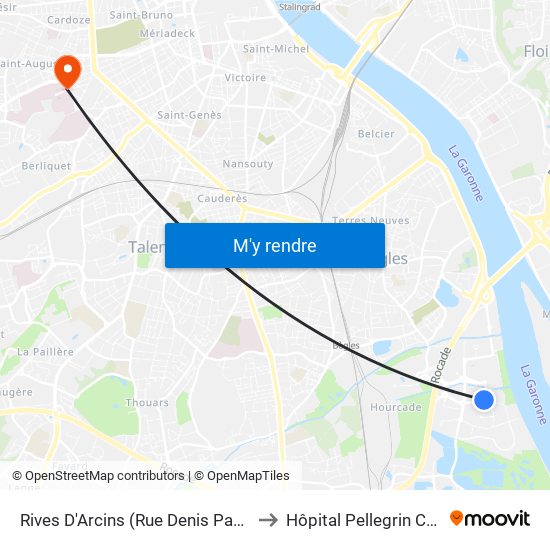 Rives D'Arcins (Rue Denis Papin) to Hôpital Pellegrin CHU map