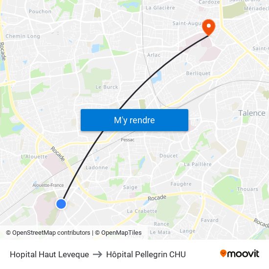 Hopital Haut Leveque to Hôpital Pellegrin CHU map