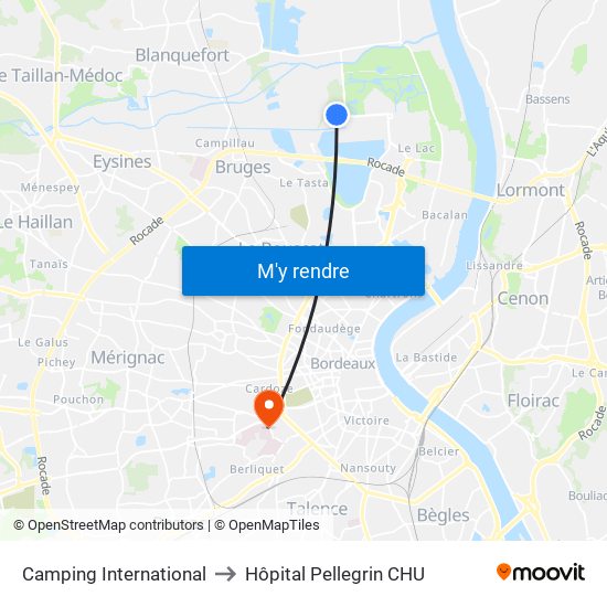 Camping International to Hôpital Pellegrin CHU map