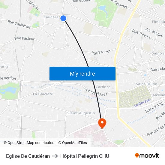 Eglise De Caudéran to Hôpital Pellegrin CHU map