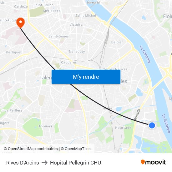 Rives D'Arcins to Hôpital Pellegrin CHU map