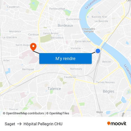 Saget to Hôpital Pellegrin CHU map