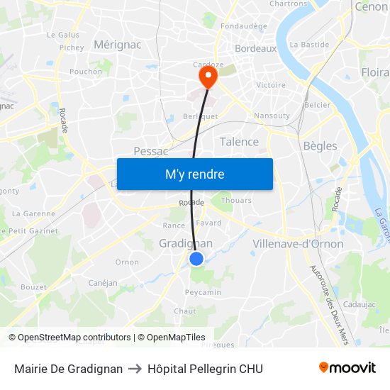 Mairie De Gradignan to Hôpital Pellegrin CHU map