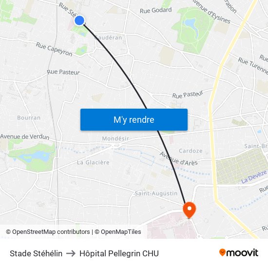 Stade Stéhélin to Hôpital Pellegrin CHU map