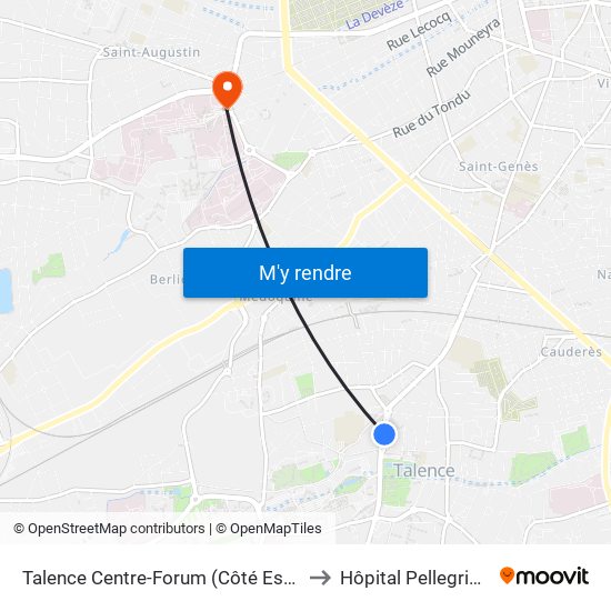 Talence Centre-Forum (Côté Esplanade) to Hôpital Pellegrin CHU map