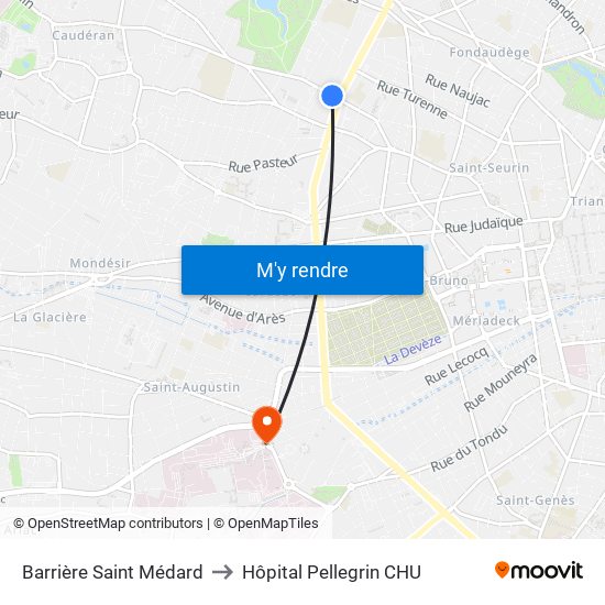 Barrière Saint Médard to Hôpital Pellegrin CHU map