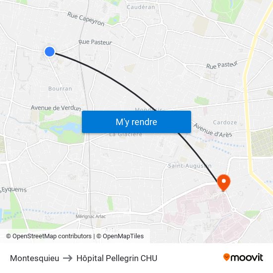 Montesquieu to Hôpital Pellegrin CHU map
