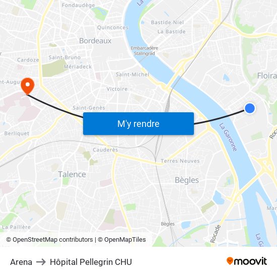 Arena to Hôpital Pellegrin CHU map