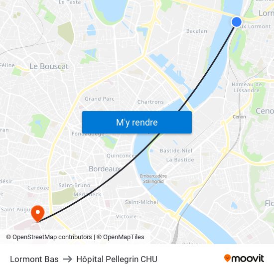 Lormont Bas to Hôpital Pellegrin CHU map