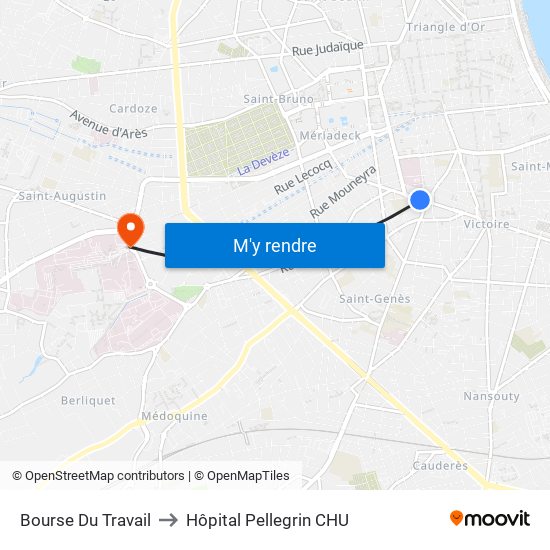 Bourse Du Travail to Hôpital Pellegrin CHU map