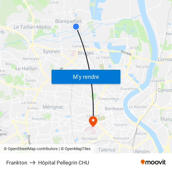 Frankton to Hôpital Pellegrin CHU map