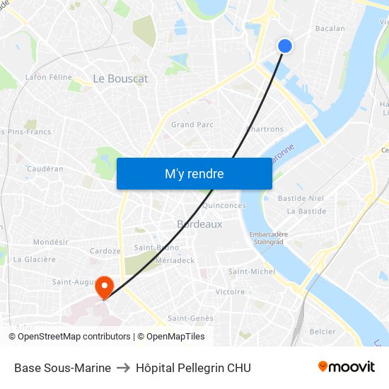 Base Sous-Marine to Hôpital Pellegrin CHU map
