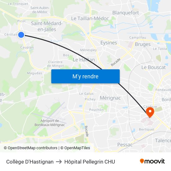 Collège D'Hastignan to Hôpital Pellegrin CHU map