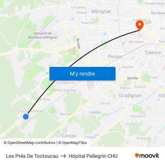 Les Prés De Toctoucau to Hôpital Pellegrin CHU map