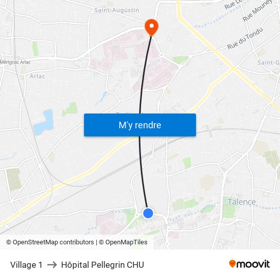 Village 1 to Hôpital Pellegrin CHU map