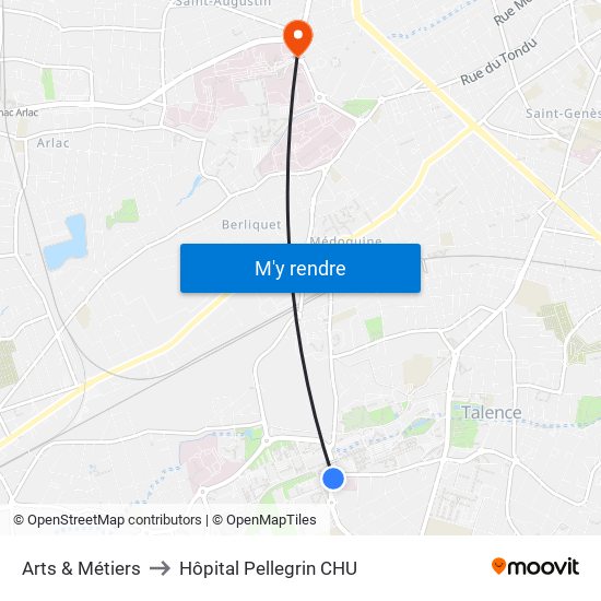 Arts & Métiers to Hôpital Pellegrin CHU map