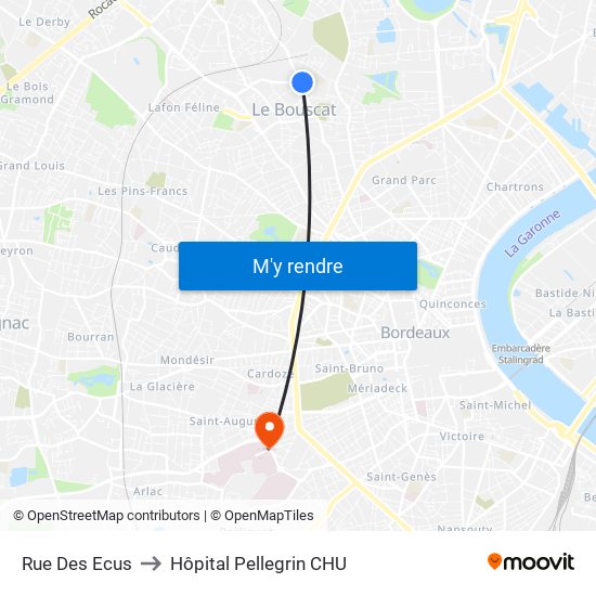 Rue Des Ecus to Hôpital Pellegrin CHU map