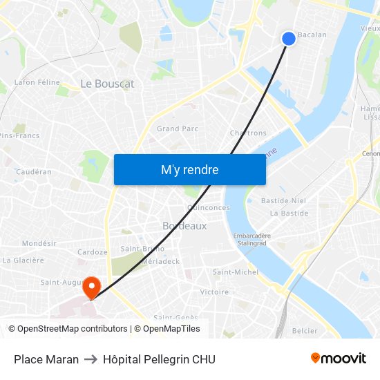 Place Maran to Hôpital Pellegrin CHU map