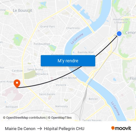 Mairie De Cenon to Hôpital Pellegrin CHU map