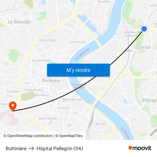 Buttinière to Hôpital Pellegrin CHU map