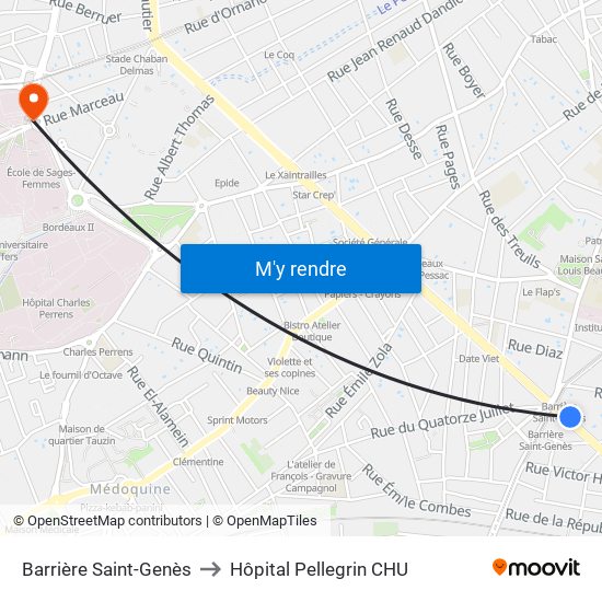 Barrière Saint-Genès to Hôpital Pellegrin CHU map