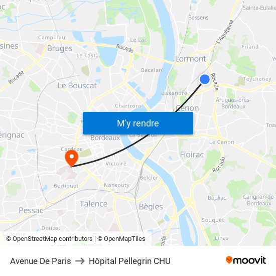 Avenue De Paris to Hôpital Pellegrin CHU map
