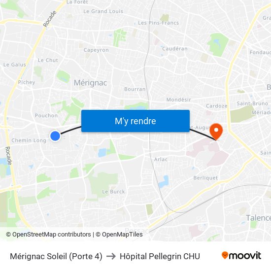 Mérignac Soleil (Porte 4) to Hôpital Pellegrin CHU map