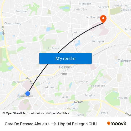 Gare De Pessac Alouette to Hôpital Pellegrin CHU map