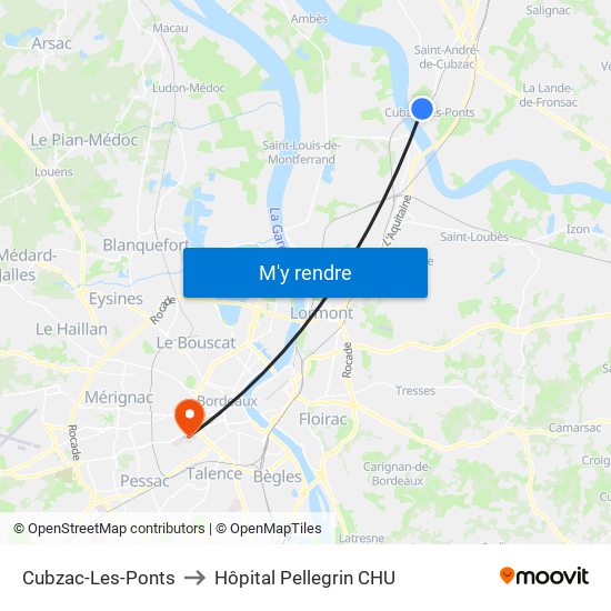 Cubzac-Les-Ponts to Hôpital Pellegrin CHU map