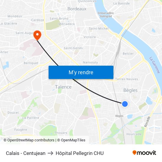 Calais - Centujean to Hôpital Pellegrin CHU map