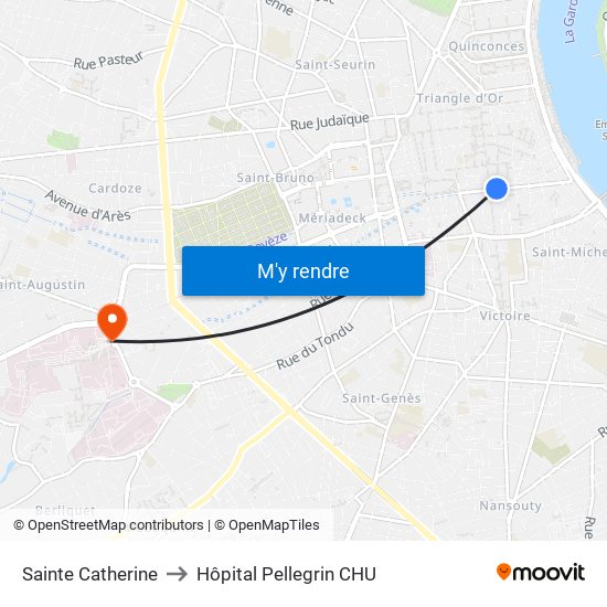 Sainte Catherine to Hôpital Pellegrin CHU map